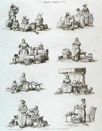 Market Groups, from Microcosm, Vol.II, engraved by J. Hill by William Henry after Pyne